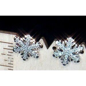 Silver Snowflake Crystal CZ Stud Earrings Christmas